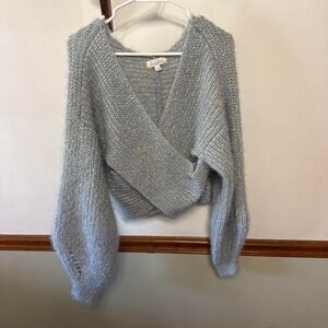 blue and gold knitted wrap top sweater size 1X/2X Plus